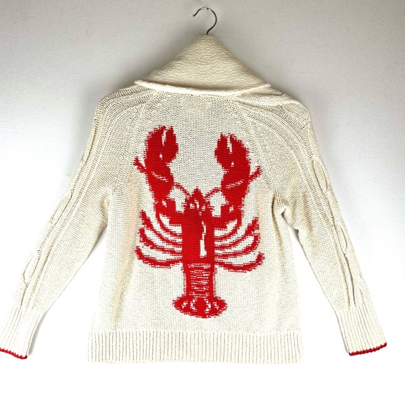 Anthropologie Lobster intarsia Cardigan Sweater Nautical Coastal Nantucket - Picture 3 of 12